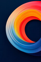 Poster - A vibrant and bold elliptical figure with horizontal stripes of red, orange, yellow, and a hint of