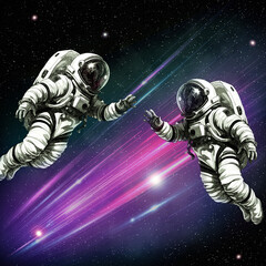 two astronaut in the space