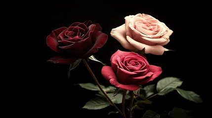 Leinwandbilder - A smooth and elegant rose background with dark red and burgundy roses gently fading into a soft black space.