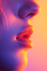Aufkleber - A cinematic close-up of a womanâ€™s face, her expression soft and introspective, surrounded by