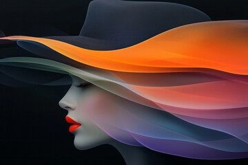 Poster - a moody, artistic shot of a womanâ€™s face, gently illuminated, with abstract swirling orange and