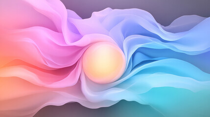 Fototapete - A gentle abstract scene of soft pink, purple, and blue swirling shapes, with a translucent sphere