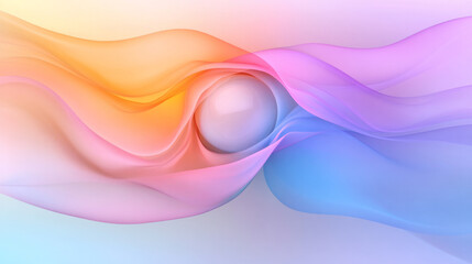 Poster - A gentle abstract scene of soft pink, purple, and blue swirling shapes, with a translucent sphere