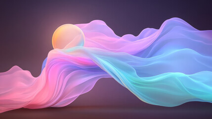 Leinwandbilder - A gentle abstract scene of soft pink, purple, and blue swirling shapes, with a translucent sphere