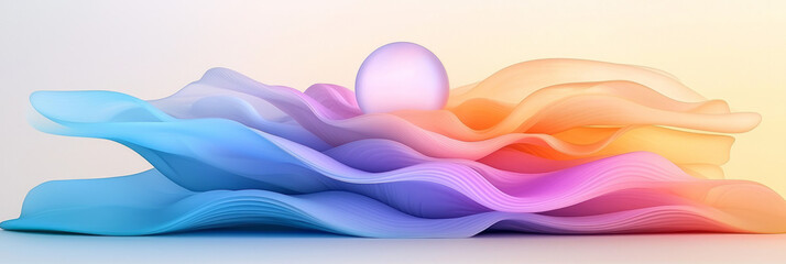Fototapete - A peaceful composition featuring soft undulating pastel colors in pink, purple, and blue, with a