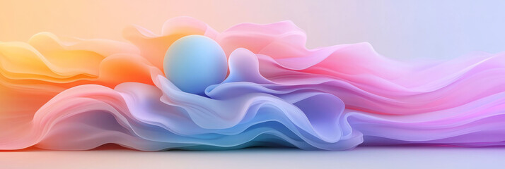 Fototapete - A soothing and tranquil visual of undulating pastel shapes in pink, purple, and blue, with a