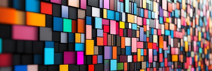 Poster - Abstract 3D Illustration of Multicolored Squares A Visual Representation of Data, Code, or Variety