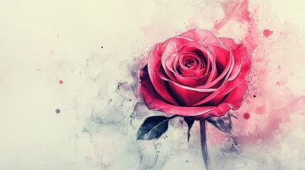 Fototapete - A stylized rose design with a blend of watercolor and ink elements, creating an elegant and artistic feel.