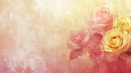 Poster - A textured rose background with watercolor-style pink and yellow roses, giving a soft, artistic feel.