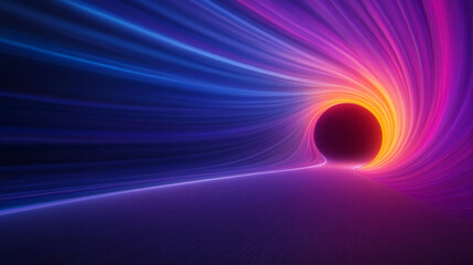 Poster - A futuristic road with a glowing orb at its center, sending dynamic streaks of orange, red, and