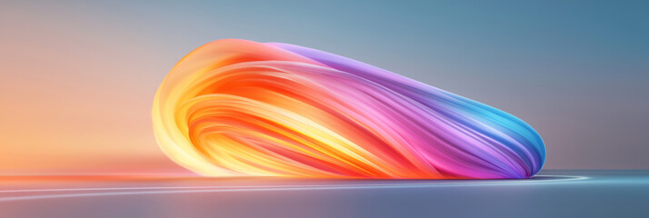 Poster - A glowing orb at the center of a curved road, casting orange, red, and purple streaks of light that