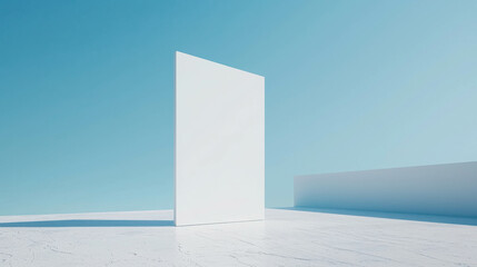 Poster - Sleek Minimalist 3D Billboard Design Against Clear Blue Sky Background