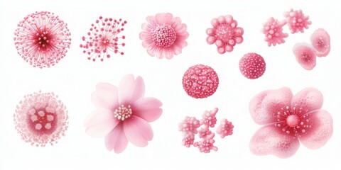 Wall Mural - Pink flower buds, blossoms, isolated, white background, design