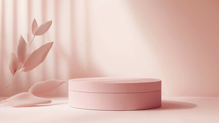 Poster - Minimalist 3D Product Display Platform in Soft Pink with Decorative Elements