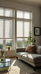 Poster - A chair is in front of a window with a plant in it. The chair is white and wooden