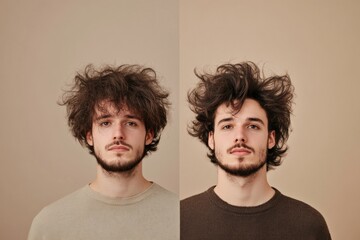 Poster - Stylish haircut versus unkempt hair in a side by side comparison showcasing transformation and grooming options. Generative AI