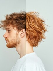Poster - Comparison of unkempt hair and a stylish haircut showcasing transformation effectiveness. Generative AI