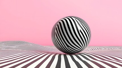Poster - Abstract Black and White Sphere on Striped Surface with Pink Background