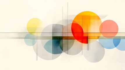 Poster - Abstract Geometric Composition with Colorful Circles and Lines