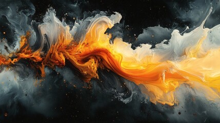 Fototapete - Fullbody 3D abstract fluid art impasto and sharp edges thick oil paint style in a dramatic panoramic background
