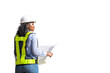 © APchanel - Engineers wearing safety gear, including hard hats examining survey standing industrial facility engaged in a job requires high safety standards concept with PNG white background.