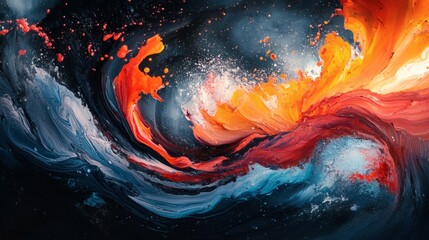 Fototapete - Fullbody 3D abstract fluid art impasto and sharp edges thick oil paint style in a dramatic panoramic background