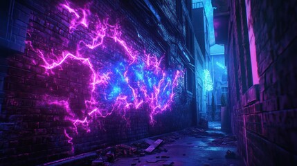 Wall Mural - Neon Graffiti Alleyway Night Cityscape