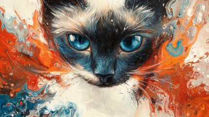 Poster - Full canvas painting of Siamese cat bold pastels and fluid art forming its shape with sharp edges and rich textures Thick oils and abstract details bring out a dynamic sense of movement
