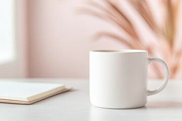 Poster - close-up of white coffee cup on therapist desk with softly blurred notebook in background