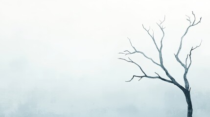 Poster - digital abstract illustration of tree silhouette with delicate branching forms monochrome ink strokes against textured
