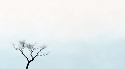 Poster - digital abstract illustration of tree silhouette with delicate branching forms monochrome ink strokes against textured