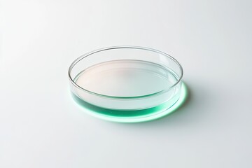 Poster - futuristic petri dish containing genetically modified microorganisms glowing softly against sterile white background