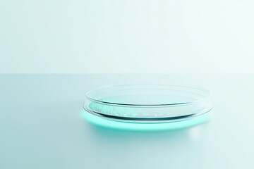 Poster - futuristic petri dish containing genetically modified microorganisms glowing softly against sterile white background