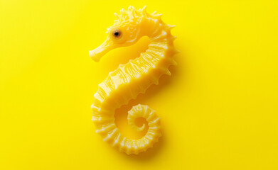 Wall Mural - A yellow seahorse with a delicate texture isolated against a bright yellow background.