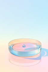 Poster - simple yet futuristic vector illustration of petri dish with single droplet of biotech serum clean line art and subtle