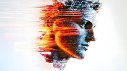 Poster - Digital Art of Abstract Statue with Colorful Motion Effects