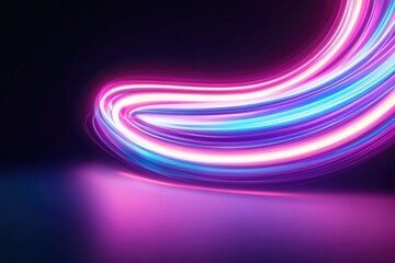 Poster - swirling cascade of neon light trails flowing dynamically across dark background