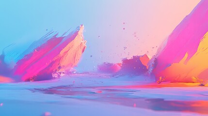 Poster - vibrant depiction of digital artist creating surreal landscape bright hues illuminating screen dynamic brushstrokes