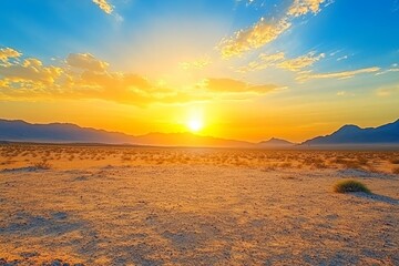 Wall Mural - desert sunset landscape, mountains background, travel postcard