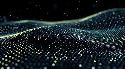 Fototapete - Waves of Light Particles in a Dark Starry Background Scene