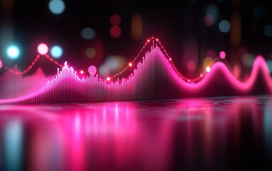 Poster - Night city, financial data graph, growth, reflection, technology