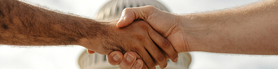 Wall Mural - Handshake with Government Building in Background