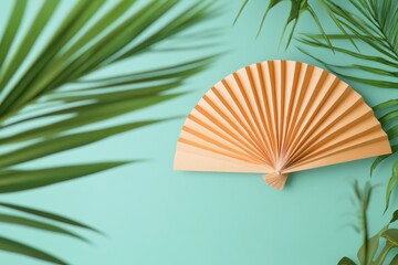 Canvas Print - Paper Fan and Tropical Leaves: Summer Vibes