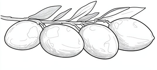 Wall Mural - line art illustration of olives on a branch, perfect for coloring books and educational materials