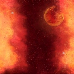 vibrant red nebula with a glowing orb and sparkling stars. cosmic wonder background.