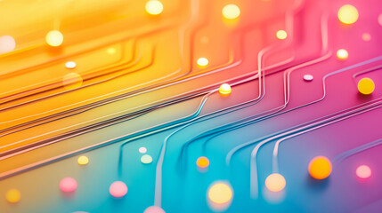 Aufkleber - Dynamic patterns of glowing dots and flowing lines create an abstract circuit design with vibrant colors, suggesting technology and innovation