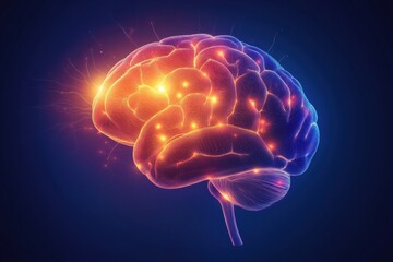 Leinwandbilder - Scientific illustration of the brain and nervous system with glowing neuron pathways and electrical impulses. Generative AI