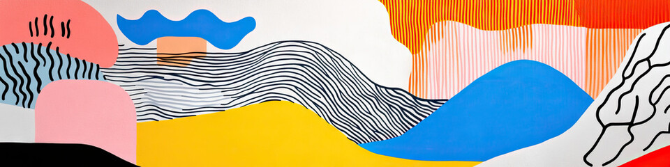 Poster - Abstract Composition with Organic and Geometric Shapes in Pink, Yellow, Blue, and Orange