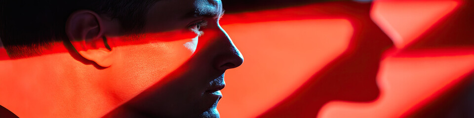 Poster - Man's Profile with Diagonal Red Lighting