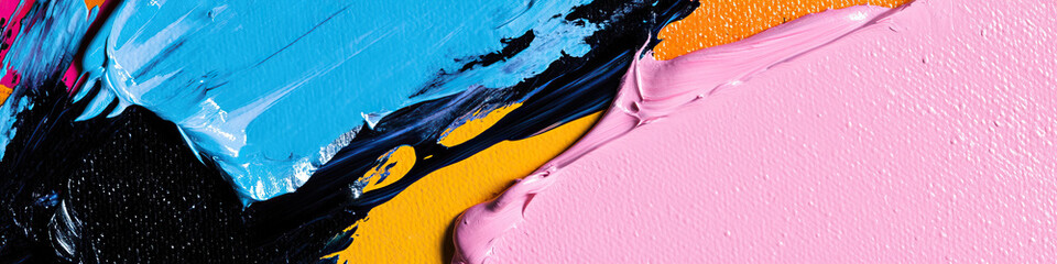 Poster - Abstract Painting with Blue, Black, Pink, and Yellow Paint